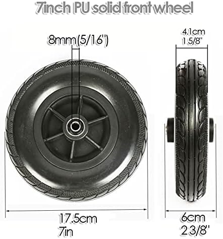 7inch Wheelchair Front Wheel Replacement (2), PU Solid Tire Wheel for Wheelchair Disabled Handicapped, Wheel Assembly for Wheelchair, 5/16" (8 mm) Bearing