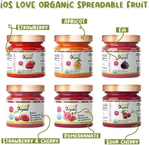 IOS Love Organic Spreadable Fruit - USDA Organic Certified - Non-GMO, Vegan, Gluten Free, Kosher, NO Added Sugar, Net. Wt. 10.1Oz (Strawberry & Sour Cherry, 10.1 Oz (Pack of 1))