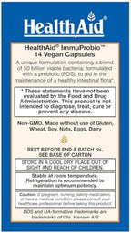 HealthAid ImmuProbio – Once-Daily 50 Billion CFU Probiotic with Prebiotic Fiber (FOS) | 30 Strains Including DDS‑1 | Acid & Bile Resistant, Room‑Temperature Stable, Vegan – 14 Capsules