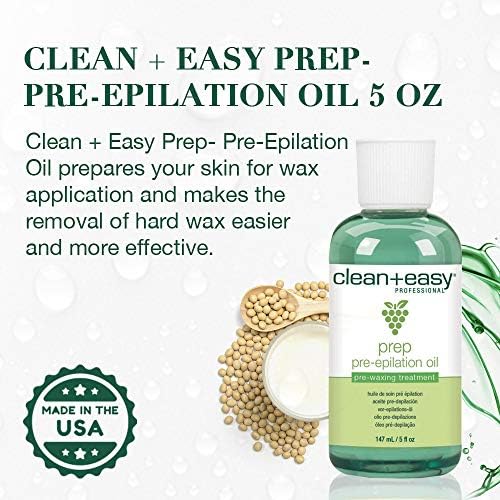 Clean+Easy Pre-Epilation Oil – Pre Wax Oil, Skin Protecting Oils for Face & Body Waxing, Pre and Post Wax Care, Professional Waxing Prep Treatment, 5 oz
