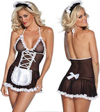 Women French Maid Outfit Costume Sexy Lingerie Sheer Naughty Servant Uniform Cosplay Lace Babydoll Apron Fancy Dress