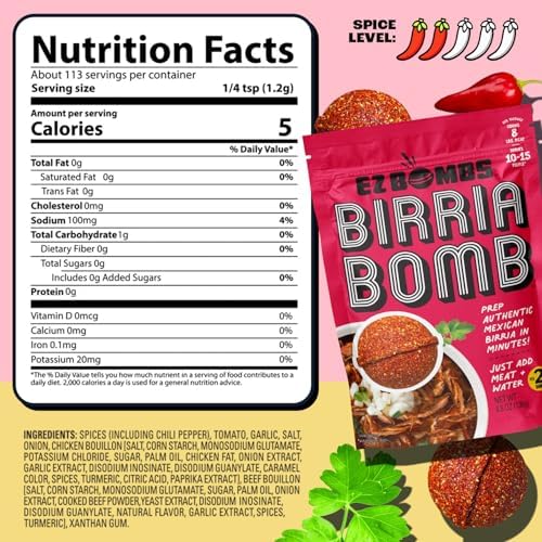 EZ Bombs Birria Bomb Seasoning, Pack of 2 – Authentic Mexican Spice Mix for Tacos, Burritos, Nachos, and Quesadillas – Made with Real Chiles, Herbs, and Spices for Quick and Flavorful Meals