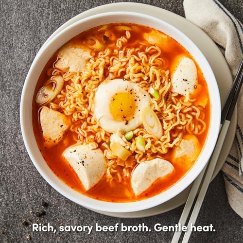 OTOKI Jin Ramen Mild Korean Instant Ramen, 13-Hour Simmered Beef Bone Broth, Mild Savory Flavor, Ready in 4 Minutes, 4.23 oz (Pack of 4)