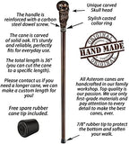 Asterom Bearded Skull Head - Handmade Wooden Carved Walking Cane for Men and Women - Unique Steampunk Walking Stick
