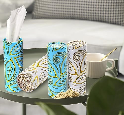 Refillable Car Tissue Holder Dispenser with facial tissues, Universal Round Auto Tissue Box Organizer with 9-Pack Travel papers, Fit for Car Cup Holder Tissues Cylinder - Blue