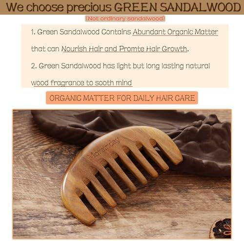 The Moreinday Wide Tooth Wooden Scalp Detangling Hair Comb for Women and Men - Green Sandalwood