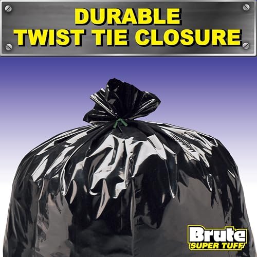 Brute Super Tuff Heavy Duty 2.0 MIL Contractor Bags, Large Trash Bags, Twist Tie Closure, Black, 42 Gallon, 20 Count