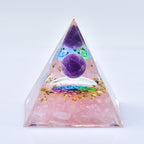 1.969in Rose Quartz Orgone Pyramid with Amethyst Sphere, Chakra Design & Gold Flakes - Crystal Energy Healing Spiritual Home Decor