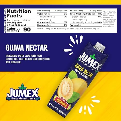 Jumex Guava Juice Nectar - Guava Nectar Made with Fresh Fruit Puree - Tropical Fruit Juice Concentrate for Smoothie Mix, Cocktail Mixers, Kids Drinks & Mexican Beverages - 32.4oz, 1 Pack Carton