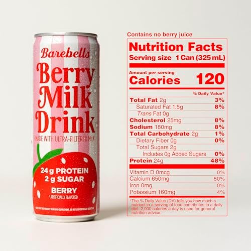 Barebells Berry Milk Drink – 24g Protein, No Added Sugar, High Protein Berry Shake, Ultra-Filtered Milk, Fruity & Creamy – 11.2 fl oz (330ml), 12 Count