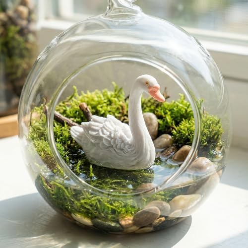 NOLITOY 2pcs Mini White Swan Figurines, Resin Swan Model Decorative Statues for Tabletop Shelf Window Garden Home Decor