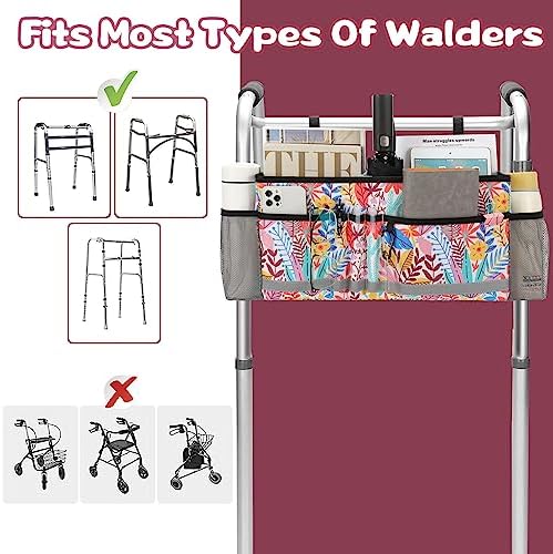 Walker Basket, Folding Walker Bag with Cup Holder, Walker Accessories for Seniors