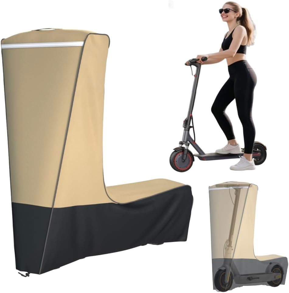 Electric Scooter Cover Waterproof Outdoor - 300W-3000W All Season Universal Fit, Heavy Duty Oxford Fabric, Dustproof Windproof, Better Fit Design (Khaki & Black, 54X28X52)