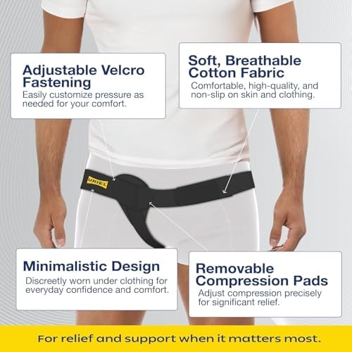 URIEL Right Side Hernia Belts for Men - Inguinal Hernia Belt for Men, Pre and Post Surgery Truss, Size Medium, Black (35.3-39.5 Inches)