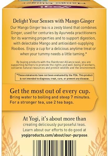 Yogi Tea Mango Ginger - 16 Bags per Pack (4 Packs) - Organic Ginger Root Tea to Support Healthy Digestion - Contains Antioxidants - Includes Cinnamon Bark, Rooibos Leaf, Mango Flavor & More