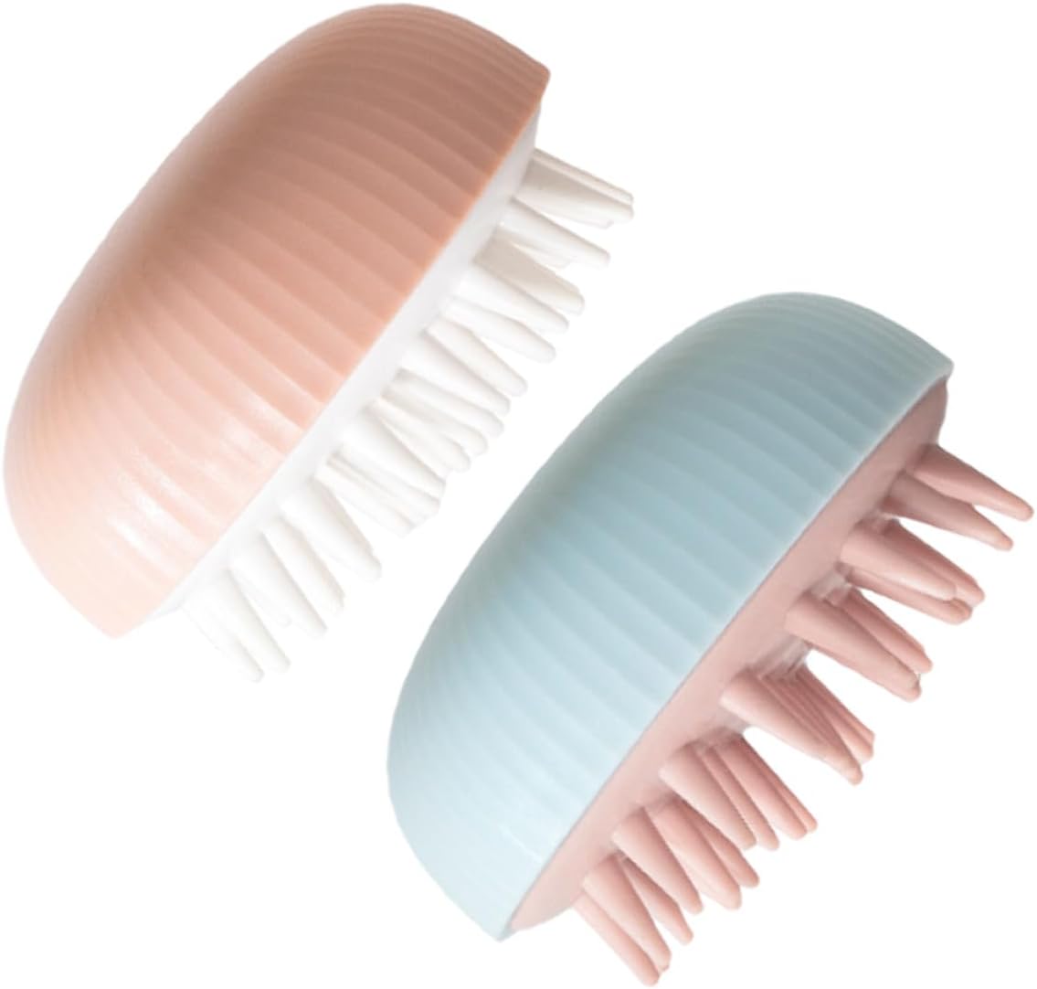 FRCOLOR 2pcs Silicone Shampoo Brush Scalp Massager Hair Scalp Brush Shower Hair Wash Scrubber for Itch Relief and Deep Cleansing, Pink and Blue for Men and Women