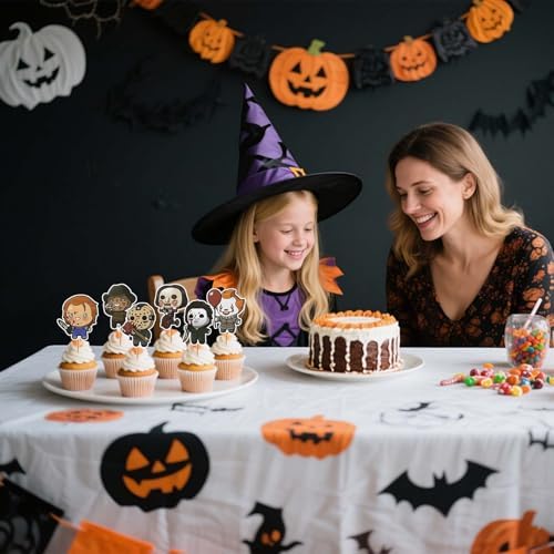 36Pcs Horror Movie Cupcake Toppers, Classic Horror Movie Character Cupcake Picks for Scary Movies Theme Birthday, Halloween Birthday Party Supplies Cake Decorations