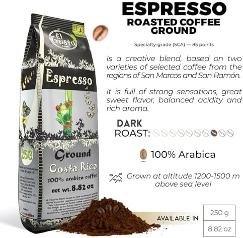Costa Rican Coffee, Espresso Roast Ground (8.8oz) - 100% Fresh Arabica Beans, Shade Grown & Localy Sourced - Costa Rican Souvenirs, Perfect Coffee Lover Gift