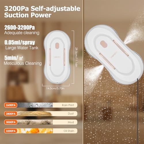 CHOVERY CL3 Window Cleaner Robot with Dual Water Spray Automatic Window Cleaning Washer Robot with Remote Control 3000Pa Suction Glass Cleaning Cleaner for Vertical Surface/Glass/Door