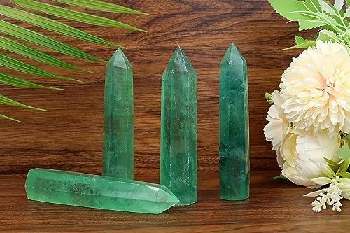 LAIDANLA Green Fluorite Healing Crystals Wands 3.5-4" Natural Reiki Energy Wand Stone Hexagonal Point Obelisk Large Crystal Gemstones for Meditation Therapy Crystal Grid Decoration 1Pcs