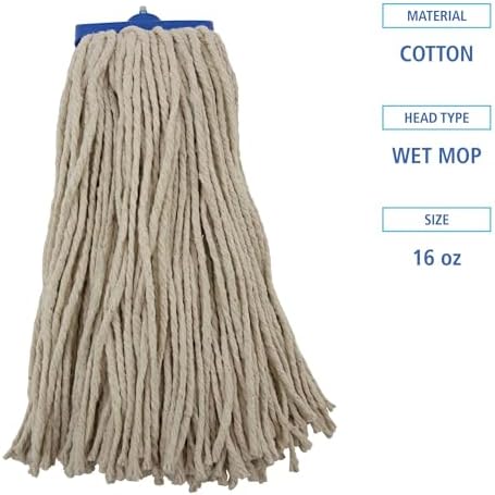 Boardwalk Cut-End Lie-Flat Wet Mop Head, Cotton, 16oz, White, 12/Carton