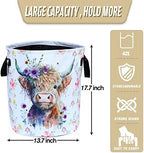 Highland Cow Laundry Basket Foldable Waterproof Oxford Cloth Funny Tote Bag Laundry Hamper Clothes Storage Bucket Toy Organizer For Bathroom/Laundry Storage/Bedroom Storage Basket 17.7x13.7 Inch