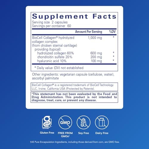 Pure Encapsulations Collagen JS - Skin & Joint Health* - 1,000 mg Hydrolyzed Biocell Collagen - Gluten Free & Non-GMO - 120 Capsules