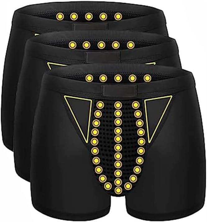 POCHY 3-Packs Men's Underwear Tourmaline Prostate Enlargement Therapy Magnetic Boxer Briefs Health Care Inner Pants (Color : 3PCS-Black, Size : Large)