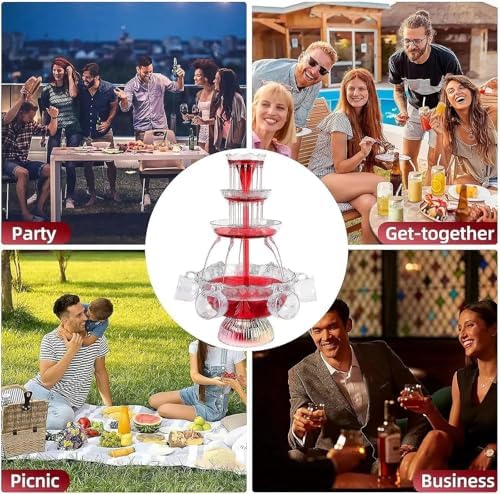 3-Tier Electric Cocktail Fountain Drink Machine with LED Base & 5 Cups – Perfect for Champagne Wine Beer and Juice at Weddings Parties & Celebrations
