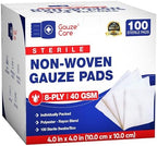 Gauze Care Non-Woven Sterile Gauze Pads 4x4, Pack of 100, 8-Ply, Soft, Lint-Free, Individually Wrapped, Sterile, Absorbent, Breathable, Perfect for Wound Care