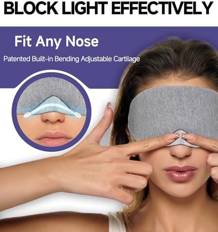 Mavogel Cotton Sleep Eye Mask - Updated Design Light Blocking with Adjustable Nose Bridge, Soft and Comfortable Night Eye Mask for Men Women, Eye Blinder for Shift Work, Includes Travel Pouch, Grey