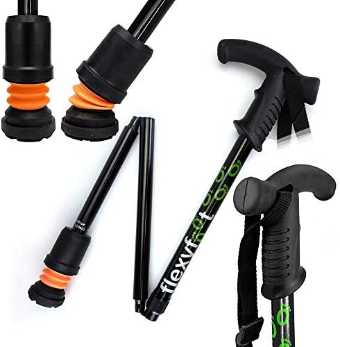 Flexyfoot Shock Absorbing Derby Handled Folding Walking Stick - Improves Safety, Improves Grip, Reduces Shocks & Jarring