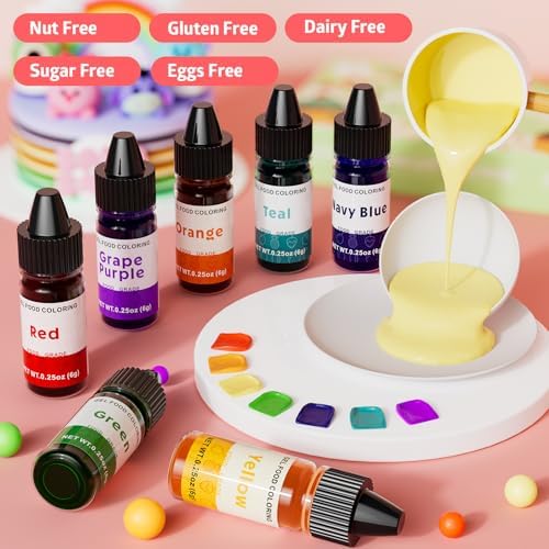 Gel Food Coloring Rainbow Edible Food Dye Set for Baking Royal Icing Cookie Supplies Gluten Free 7x6g Food Grade Liquid Food Color Kit, 0.25 Fl. Oz/Bottles