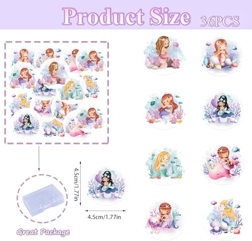 36pcs Edible Mermaid Cupcake Toppers Wafer Paper Under the Sea Cake Topper Decorations Mermaid Princess Cupcake Picks for Ocean Theme Birthday Baby Shower Supplies