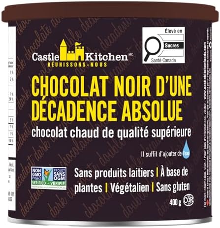 Castle Kitchen Double Decadent Dark Chocolate Hot Cocoa Mix-Dairy-Free, Vegan, Plant Based, Gluten-Free, Non-GMO Project Verified, Kosher Hot Chocolate-Just Add Water-14 oz Tin