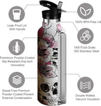 Skull Sport Water Bottle with Straw, Vacuum Insulated Stainless Steel Thermal Drinking Travel Mug Cups For Gym Fitness Camping-20oz/600ml