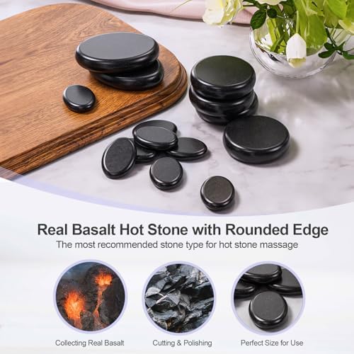 Hot Stones Massage Set, 14Pcs Basalt Portable Stone Kit with Warmer, Professional Rocks for Home Spa Warming Therapy Relaxing Pain Relief