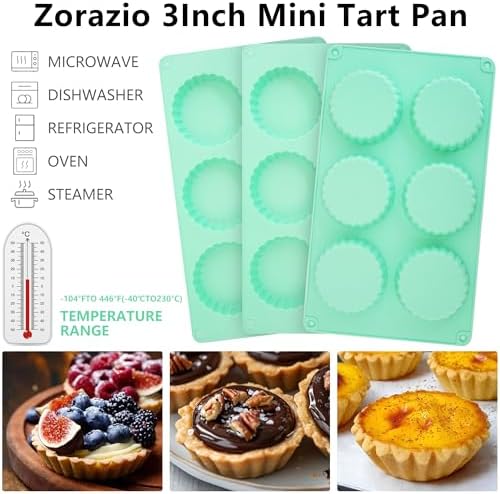 Zorazio 3Pack Mini Tart Pan Silicone, Mini Quiche Pans 3Inch,Non-stick Pie Pans, Egg Tart Mold for Pies, Quiches, Mousse Cakes, Dessert Baking