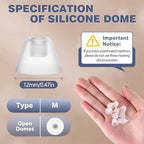 10Pcs Hearing Aid Domes Replacement, 12mm Medium Size, Compatible with Audien Hearing Aids, Soft Silicone Dome Earbuds, Silicone Ear Buds Replacement for Daily Maintenance(Open Round)