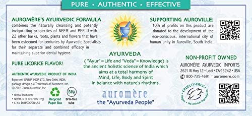 Auromere Ayurvedic Herbal Neem & Clove Toothpaste - All Natural Fluoride Free Toothpaste for Adults and Kids, Suitable for Sensitive Teeth, SLS-Free, Non GMO, Vegan, Cruelty-Free - 5 Pack