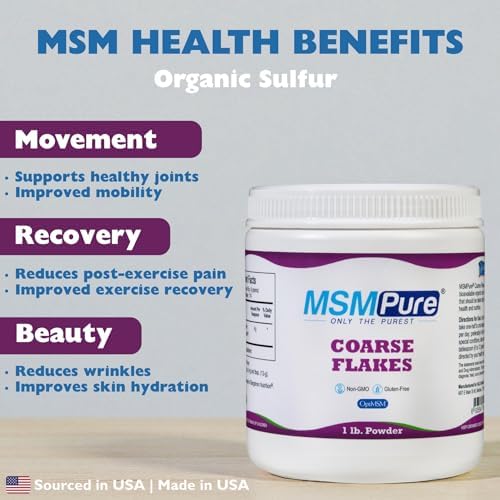 KALA HEALTH MSMPure Coarse MSM Powder Flakes – US-Made MSM for Joint Health, Skin Appearance, and Hair & Nail Support – 1 lb, Organic Sulfur