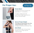 BodyMed Aluminum Crutches for Adults and Children – Pair of Lightweight, Height Adjustable Crutches – Includes Padded Underarm Cushions, Hand Grips, & Rubber Tips – Max. Weight Capacity 300 lb.