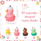 32 Pack Cupcakes Ducks Toy Figures, Novelty Cupcakes Duck, Tiny Ducks to Hide, Birthday Party Favor Gift Decoration (4 Styles)