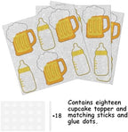 18pcs Gold Glitter Feeding Bottle Beer Dessert Cupcake Topper Pick for Baby Shower Beer Theme Decor Supplies Men Happy Birthday Decorations