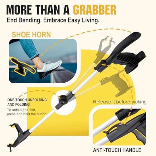 32" Grabber Reacher Tool,2-Pack Foldable Reacher Grabber Pickup Tool with Shoehorn,Trash Picker Upper Grabber,Bend-Free Gifts for Seniors