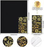 Whaline 80Pcs Happy New year Guest Paper Napkin Black Gold Foil Firework Disposable Guest Hand Towel Christmas Bathroom Napkin for Party Table Decor