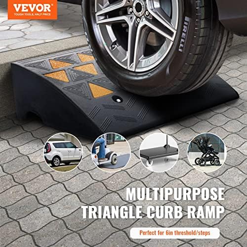 VEVOR Rubber Curb Ramp, 6" Rise Height 2 Pack, Heavy-Duty 33069 lbs/15 T Capacity Threshold Ramps, 19" L x 15" W Driveway Ramps with Stable Grid Structure for Cars, Wheelchairs, Bikes, Motorcycles