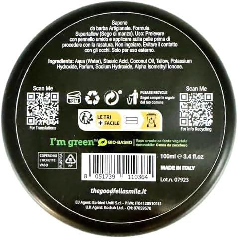 The Goodfellas’ Smile INFERNO (Leather, Cedar & Sandalwood) Italian Shaving Soap – Tallow-Based Soft Soap for Traditional Wet Shaving with Shave Brush & Razor