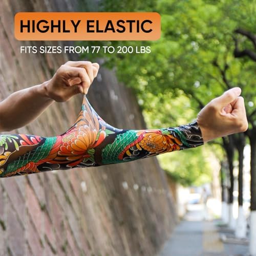 Cooling Sun Protection Tattoo Sleeves for MenWomen,UltraRealistic,UltraThin Breathable,Seamless Cuffs,High Stretch