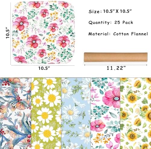 25 Pack Reusable Paper Towels, Paperless Towels Roll Washable Cotton Cloth for Kitchen Towels Zero Waste Products Alternative Paper Towels Alternative (Flower-A)